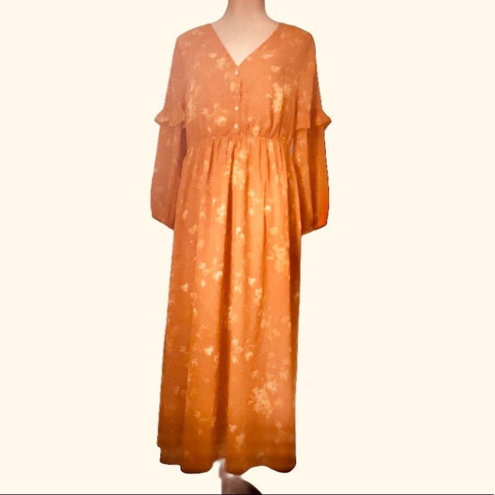 NWT Madewell Ruffle Floral Long Sleeve Maxi Dress - Picture 5 of 6